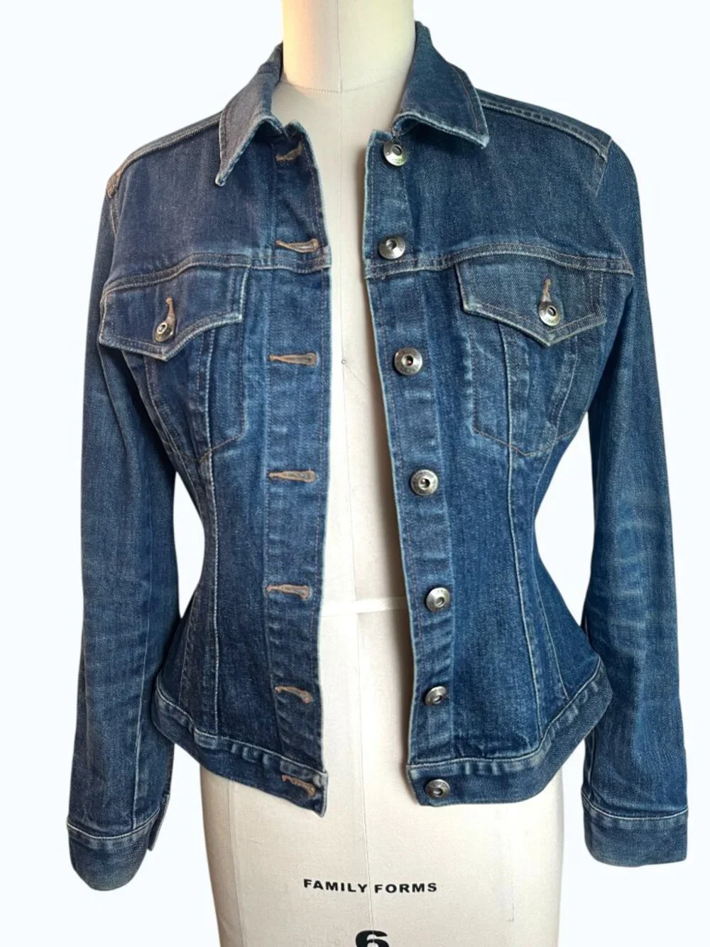 VTG French Connection Y2K Fitted Stretch Denim Hourglass Trucker Jacket Medium